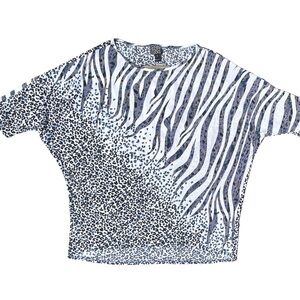 Clara Sun Woo Mixed Animal Print Dolman Sleeve Top Small Black Zebra Cheetah